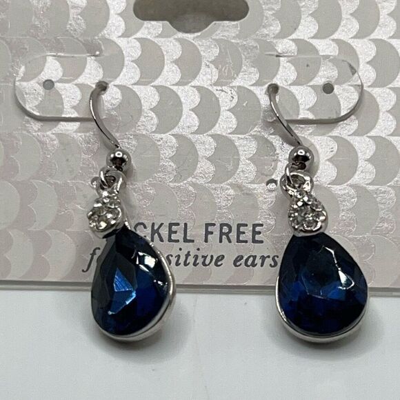 Dress Barn Silver Blue Dangle Tear Drop Earrings - Picture 3 of 6